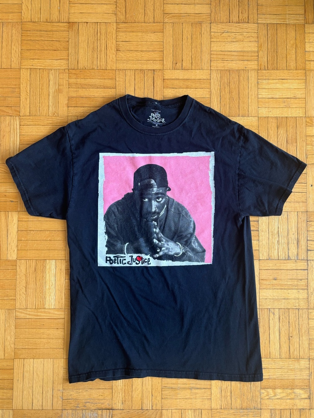 Poetic Justice Black Short Sleeve Tee with Pink Portrait